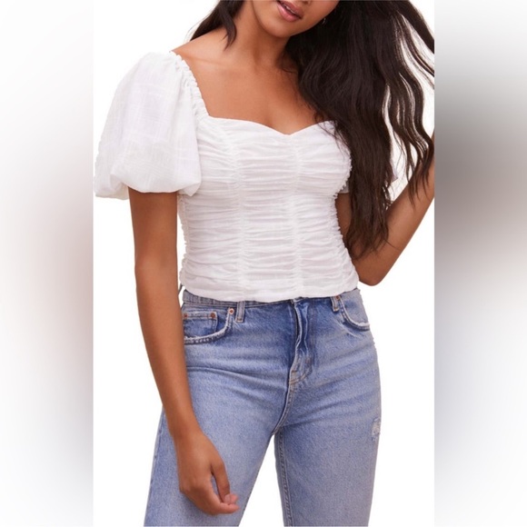 Astr The Label • Crop Blouse • Ruched • White • Short Sleeve • Large - Picture 1 of 16